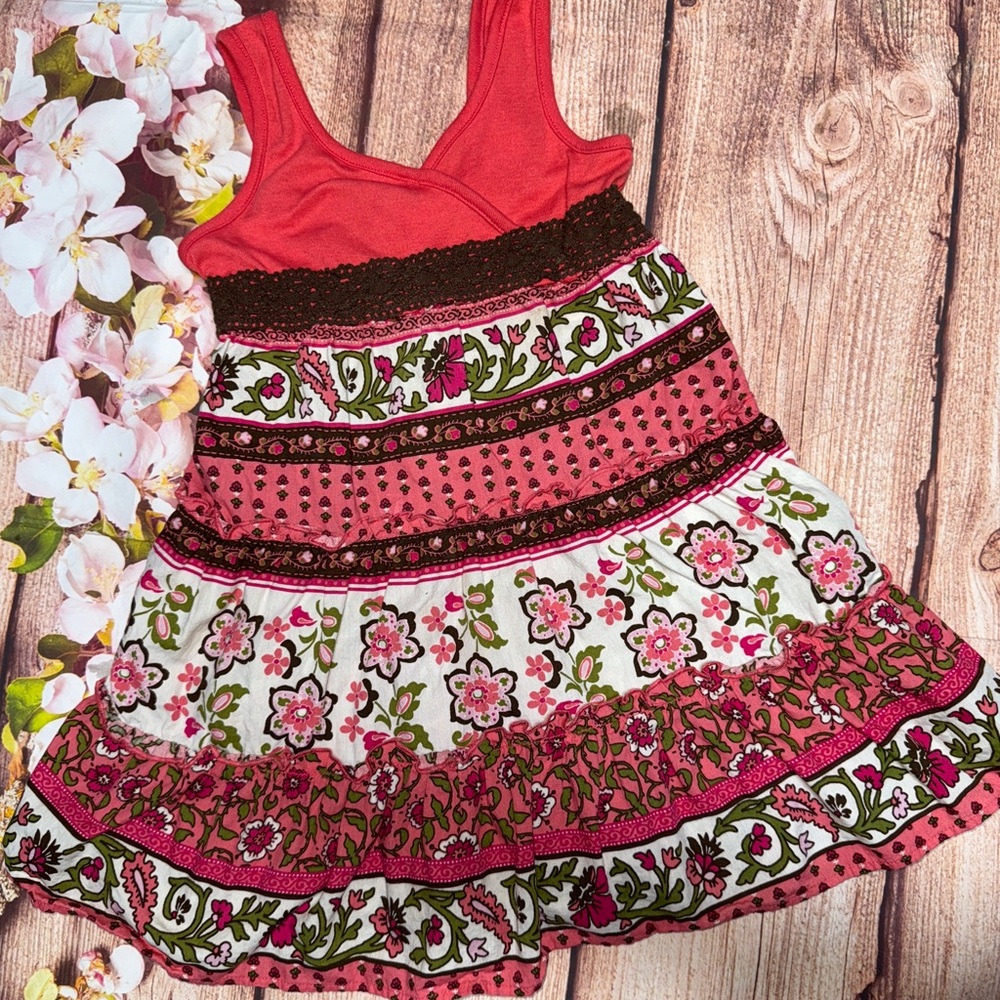 Pinky Kids Casual Dress - Coral and Pink Floral